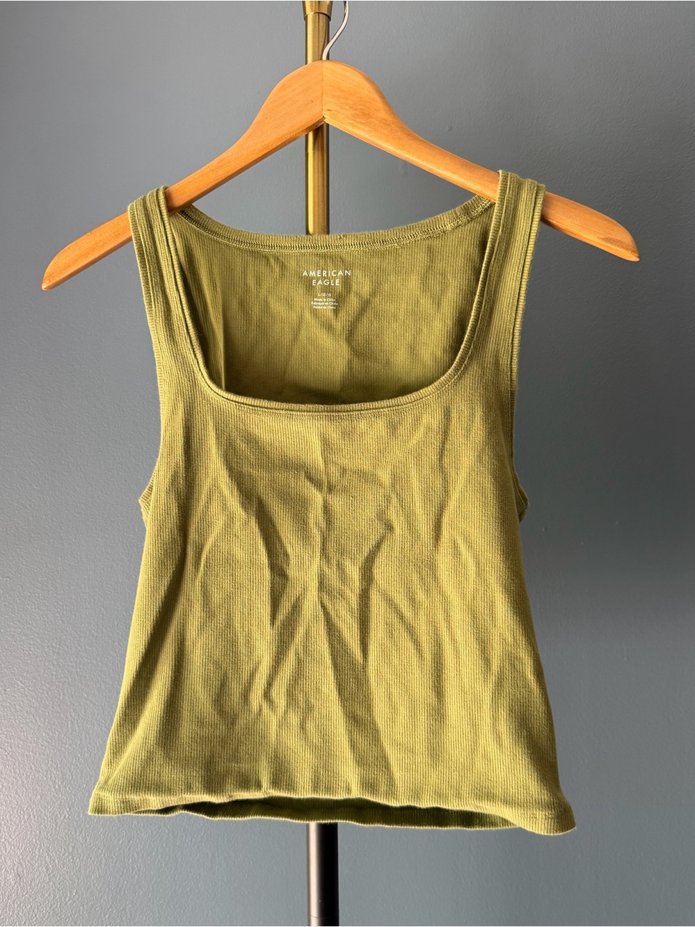 American Eagle Outfitters Olive Ribbed Square Neck Tank